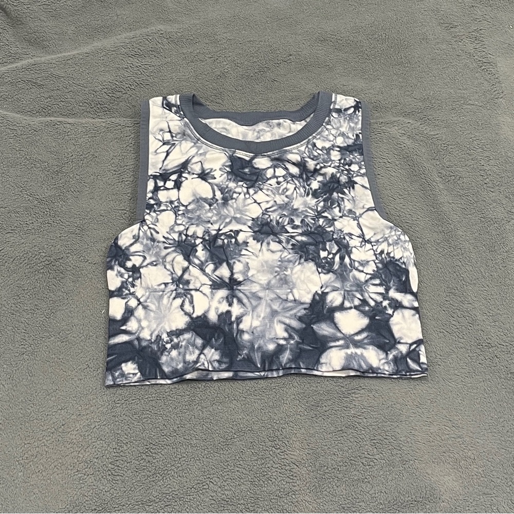 Tie dye blue, cropped workout tank top. Size medium.